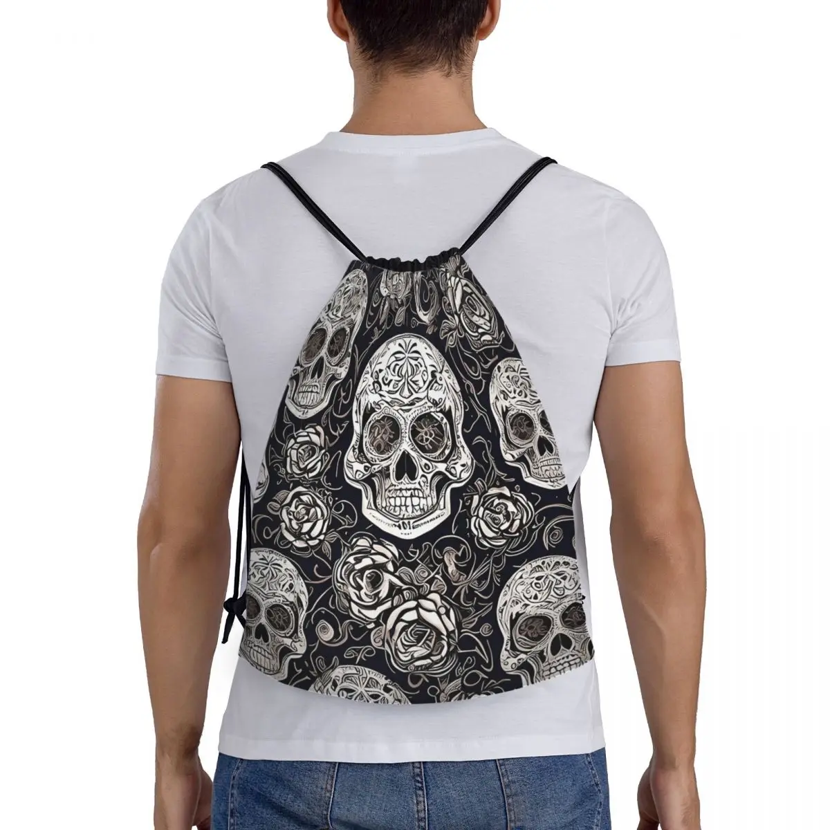Copy Of Sugar Skull Day Of The Dead Neon Sugar Skull Backpacks Casual Drawstring Bags Sports Bag Book Bags for Man Woman School