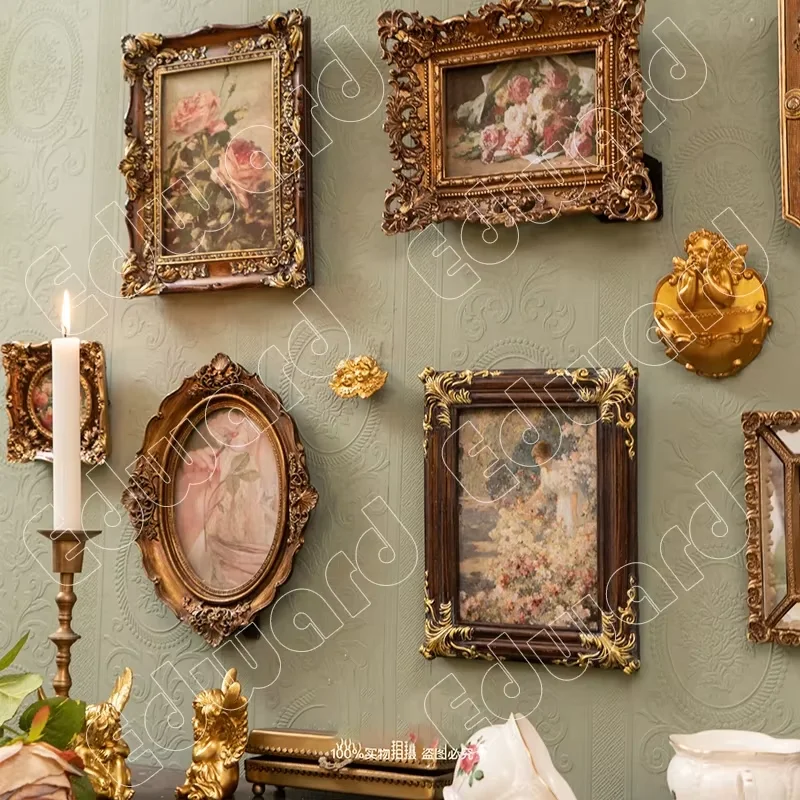 Classic Pattern Frames Nordic Style Household Use Single Picture Frame Living Room Frames Flower Patterns Relief Retro Home Bed