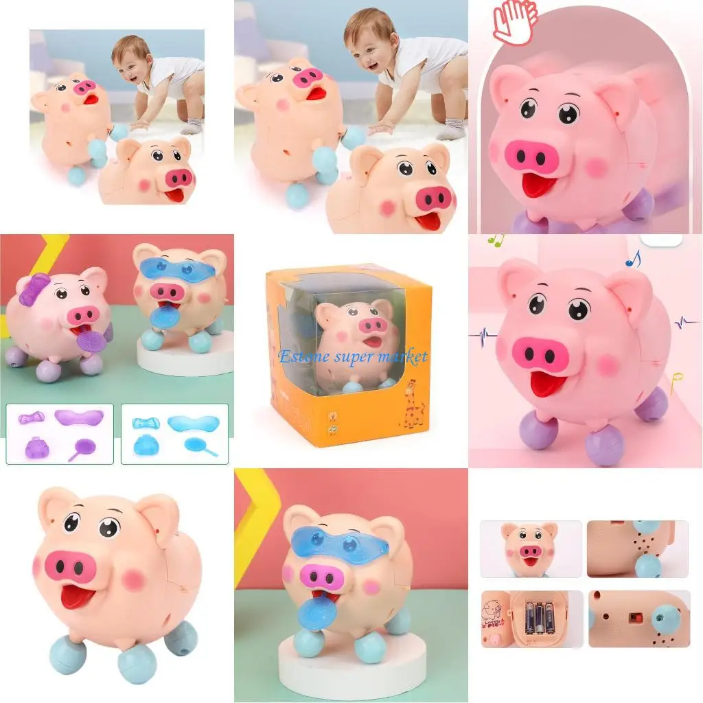 090B ความแปลกใหม่ของเล่นหมูเดินสำหรับเพลงส่องสว่างอัจฉริยะ Jiggly Electric P