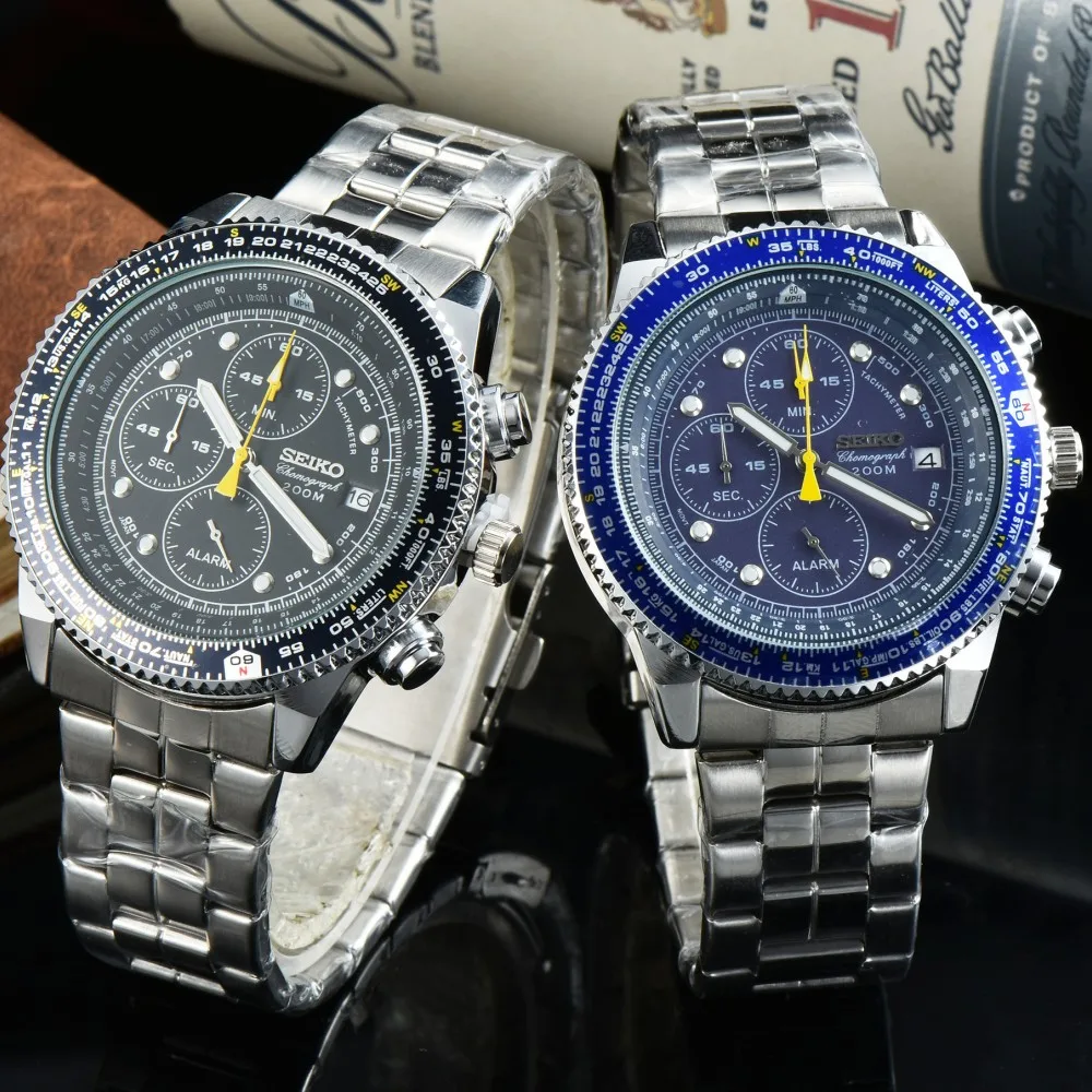 ساعة رجالية عالية الجودة فاخرة من العلامة التجارية الأصلية من seikoHot ، ساعة متعددة الوظائف مقاومة للماء من الفولاذ المقاوم للصدأ كرونوغراف AAA