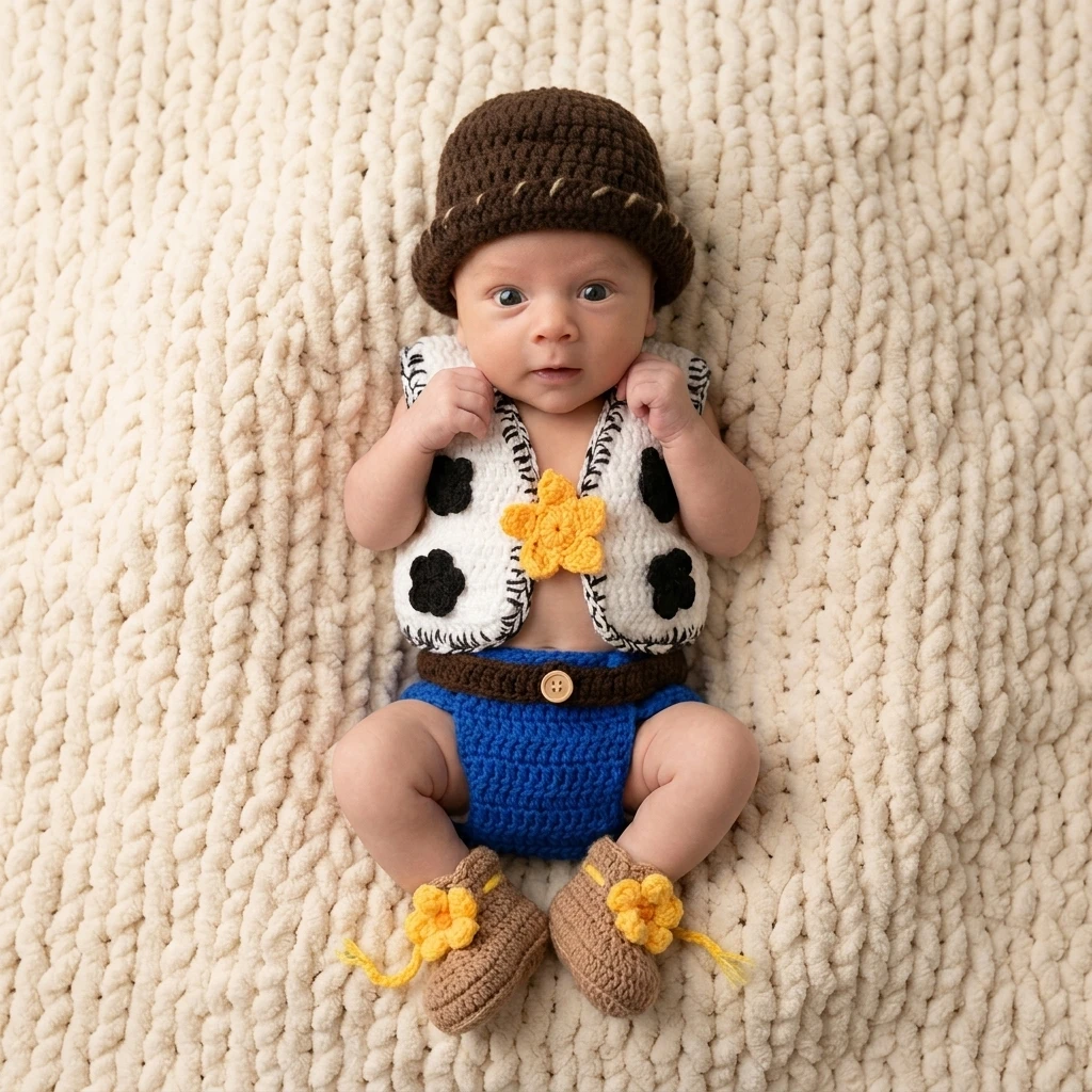 4Pcs Newborn Photography Props Farm Style Knit Outfit Baby Boy Girl Cute Rustic Costume Infant Photo Shoot Studio Accessories