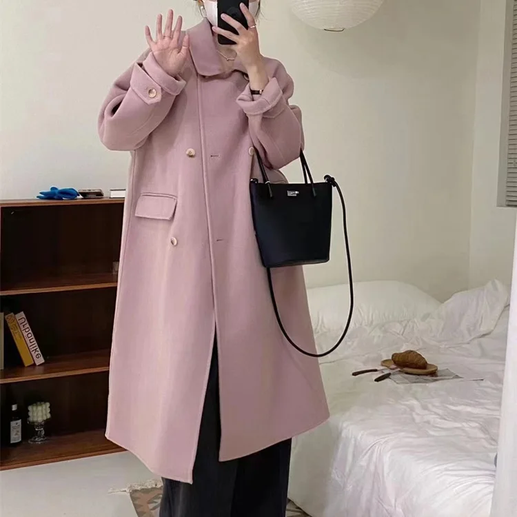 2022 Autumn/Winter New Korean Double sided Cashmere Coat Women's Long Doll Neck Loose High Quality Goods Reduced Age