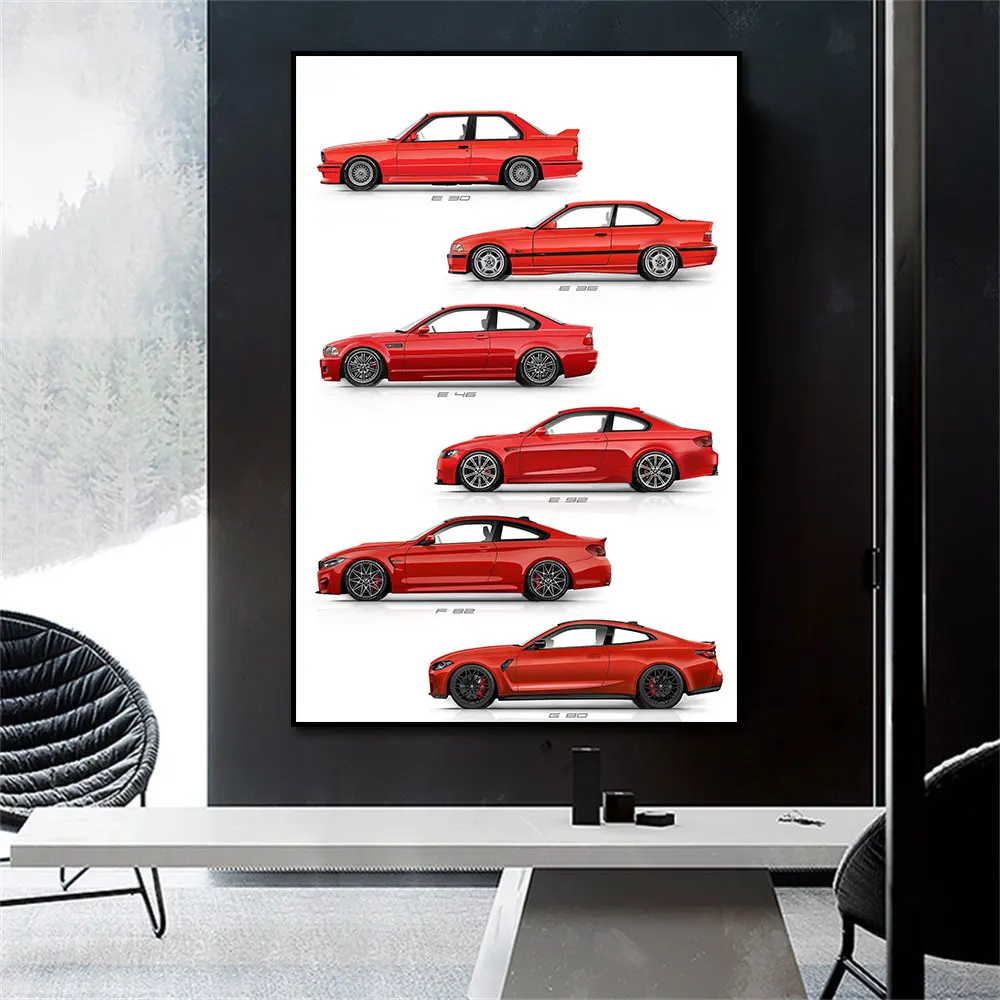 

E30 Car Evolution Sport Racing Car Canvas Painting Print Poster Home Decor Wall Picture For Living Room Frameless