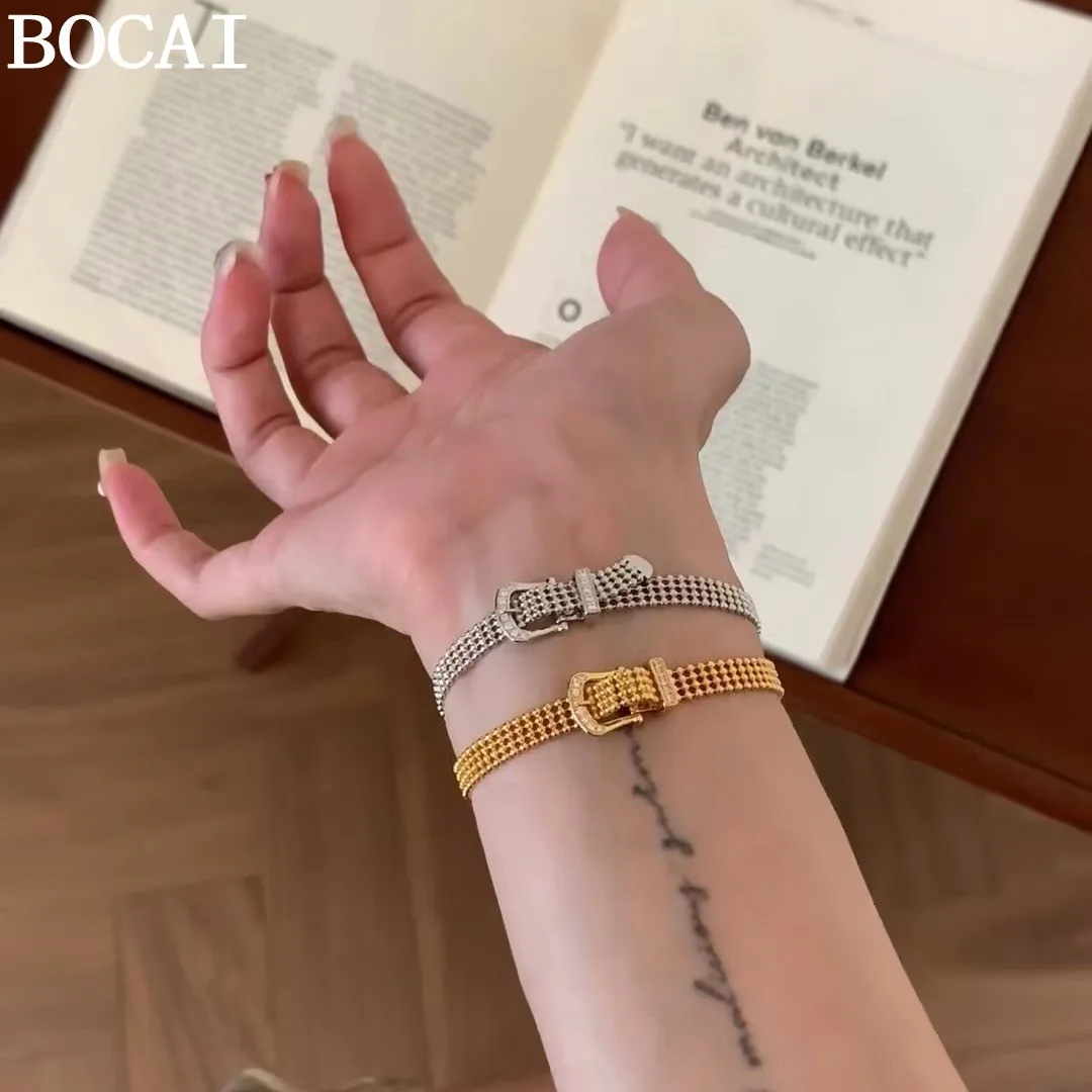 

BOCAI New S925 Sterling Silver Fashionable Personality Lace Watch Strap Bracelet Women's Selected Gift