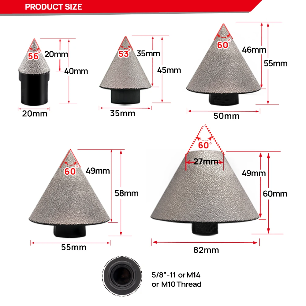 1pc Diamond Chamfer Bits Milling Bits Cutter Hole Saw Chamfering Bit For Tile Stone Ceramic 20/35/50/82mm M14 M10 Drilling Crown