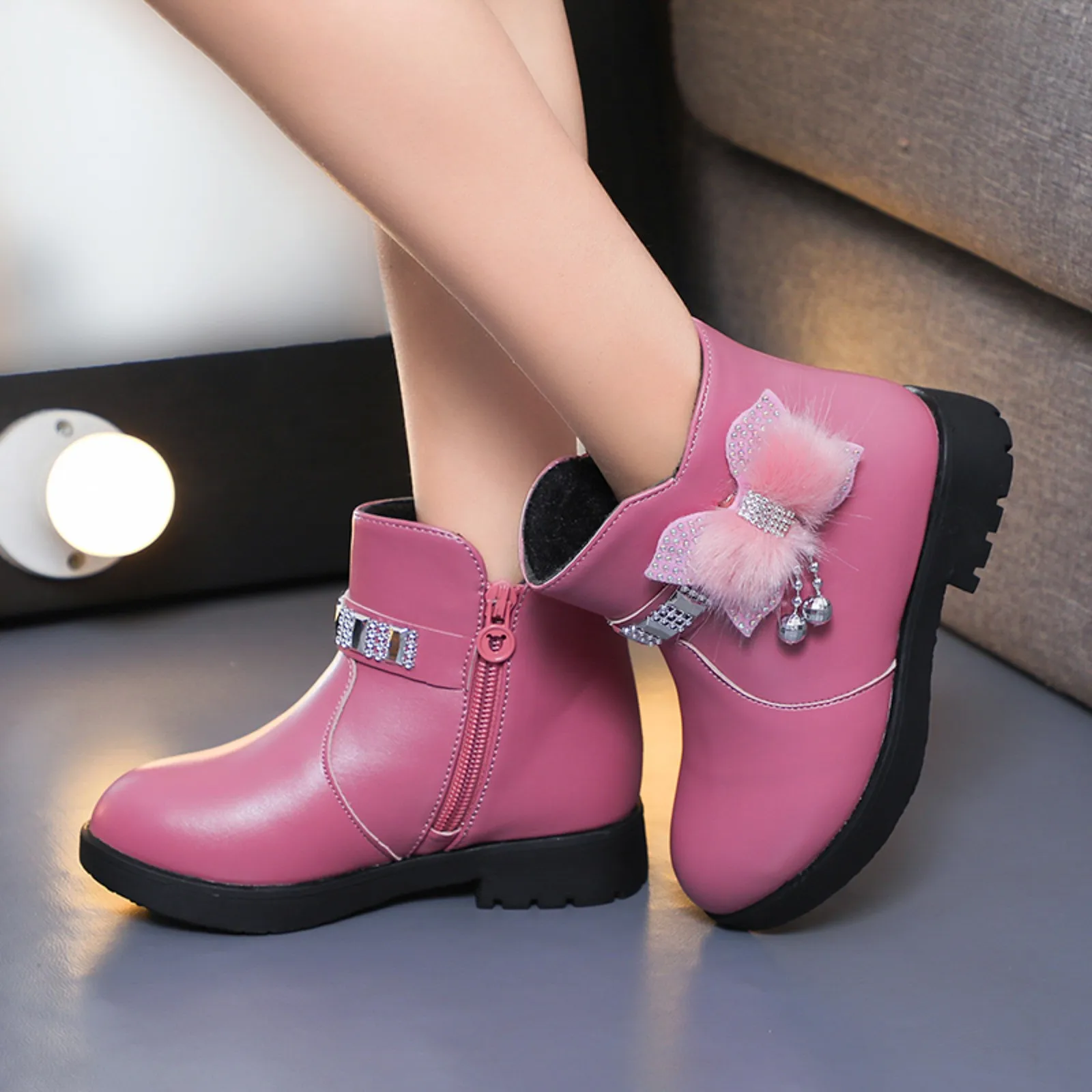 Children Mid Length Warm Leather Boot Children Cotton Shoe Plush Winter Non-slip Casual New Childrens Cotton Boot Girls Boots