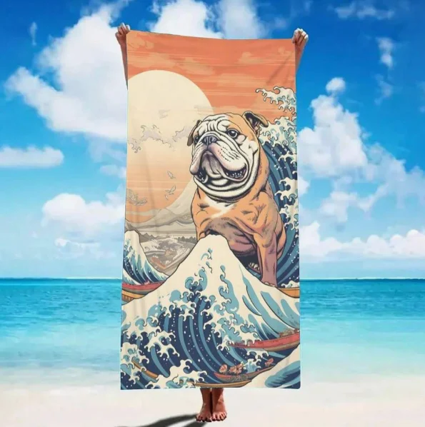 1pc Summer Boho Style Beach Scene Shells and Starfish on Sand with Waves Textured Oil Painting Style Beach Towels