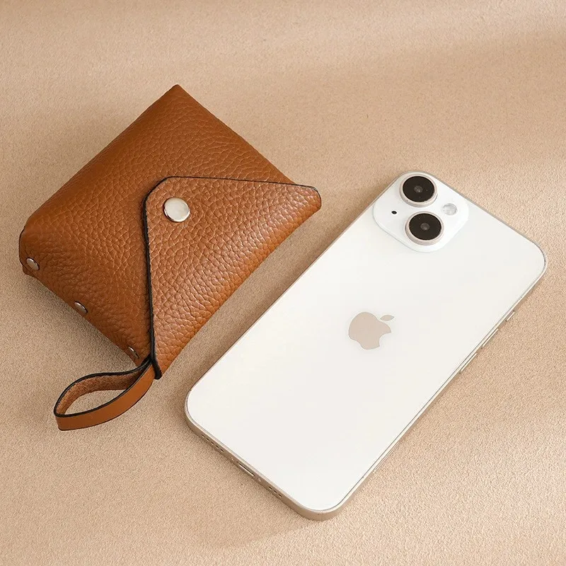 Simple Genuine Leather Short Coin Wallets Card Holder Bag Case Retro Cowhide Small Money Purse For Men Women Earphone Pouch