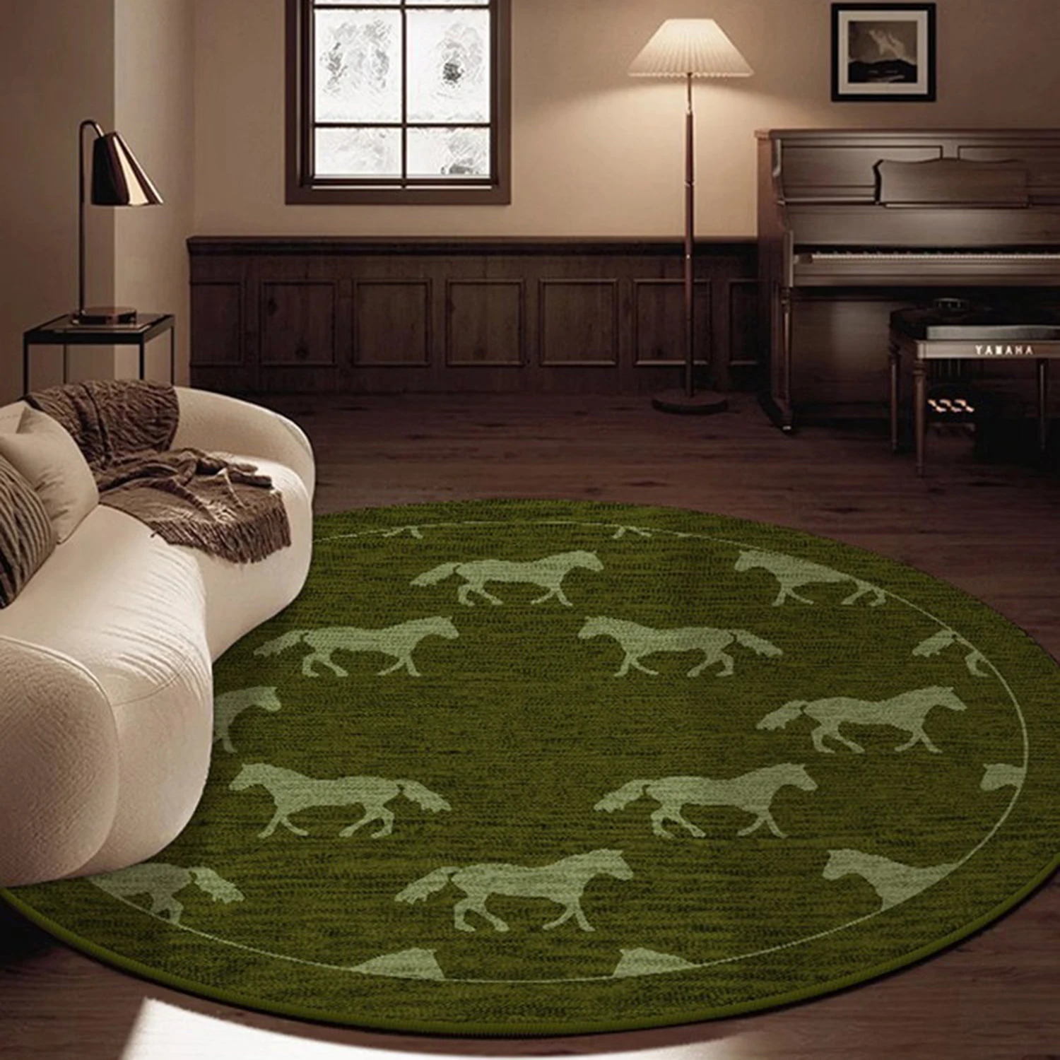 Retro American Horse Pattern Round Rugs Living Room  Light Luxury Soft Bedroom Carpet Coffee Table Floor Mat 거실러그 Alfombra Salón