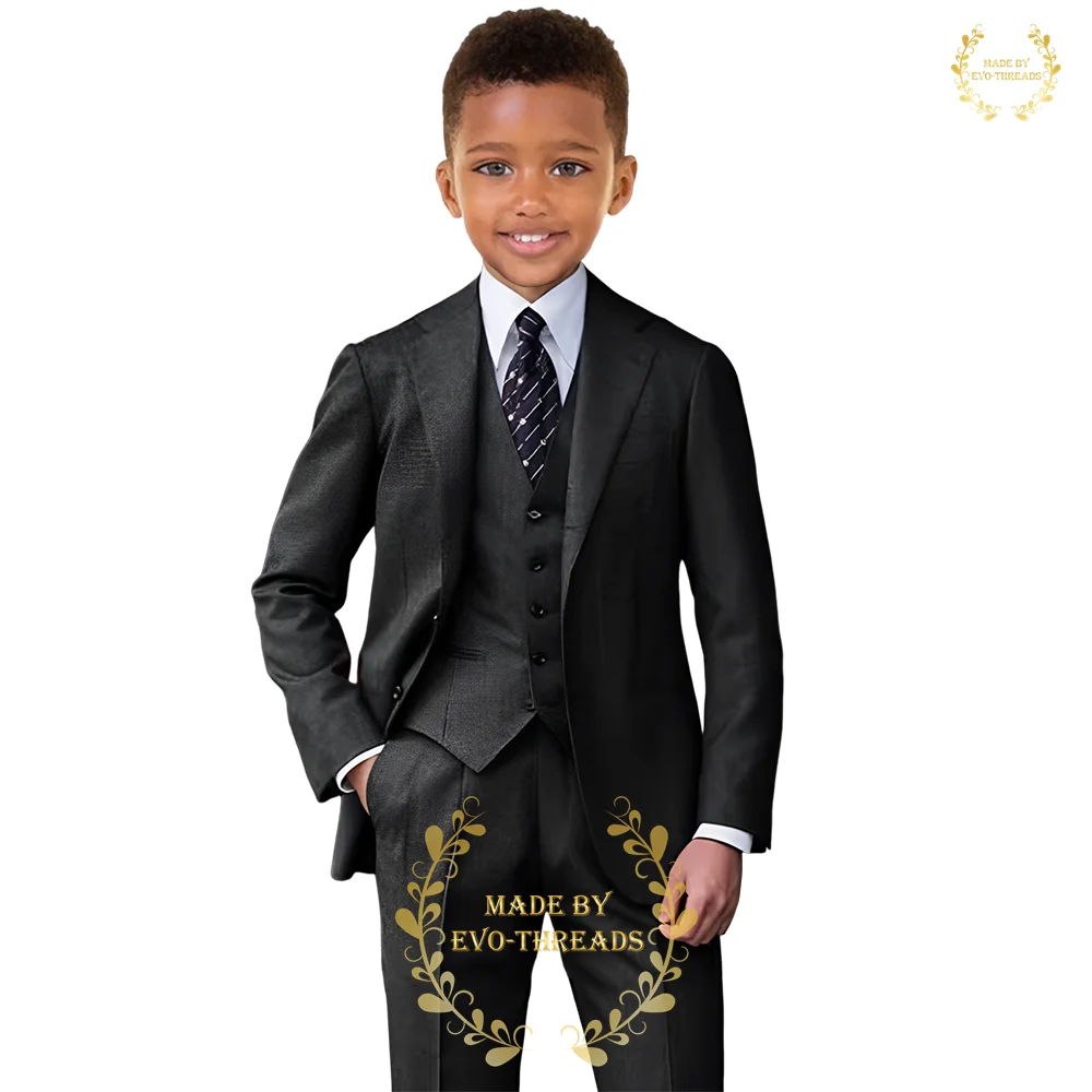 

Boy's black suit 3-piece set jacket vest pants classic formal attire for wedding pageboy prom birthday party gifts custom tuxedo