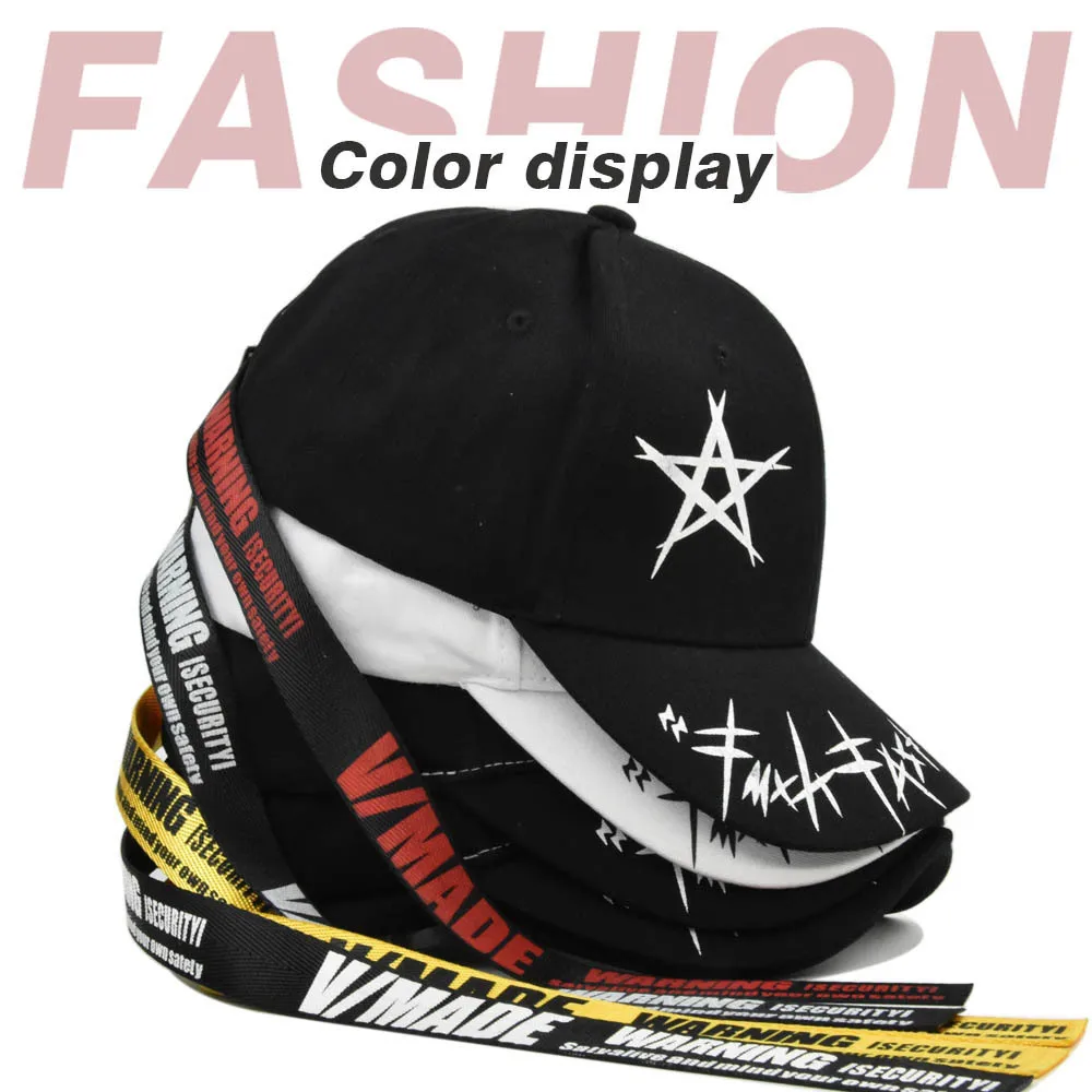 

Letter Print Five-Pointed Star Graffiti Baseball Student Long Strap Duckbill Cap Round Top Sun Hat
