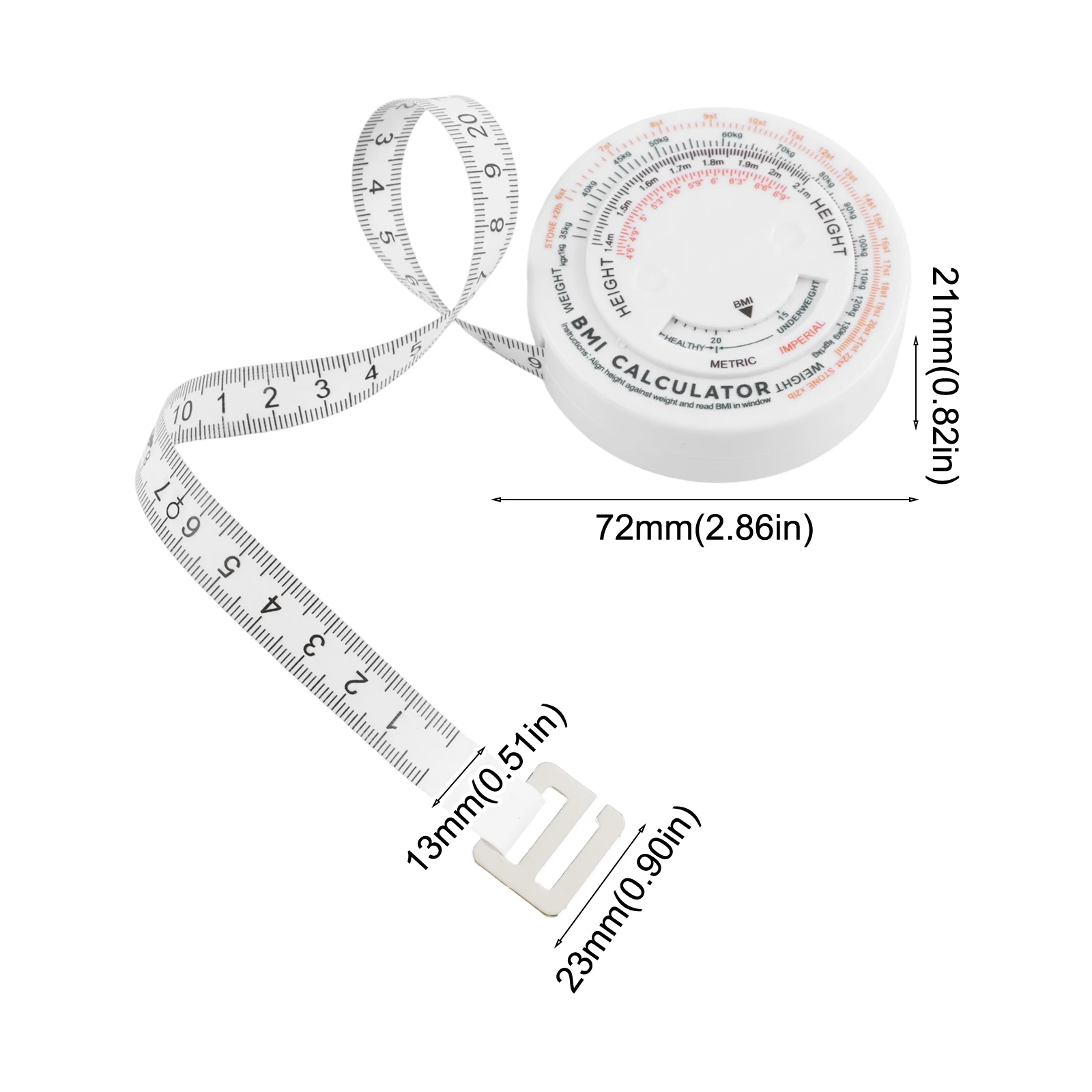 150cm Plastic Body Tape Measure for BMI Assessment and Diet Management with Push Button Lock and Auto Retraction