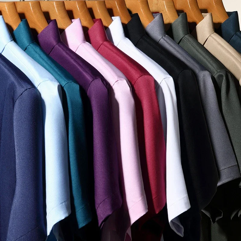 New Men\'s Business Casual Short Sleeved Solid Color Shirt Wrinkle Resistant Wrinkle Free Comfortable All Season Versatile Top