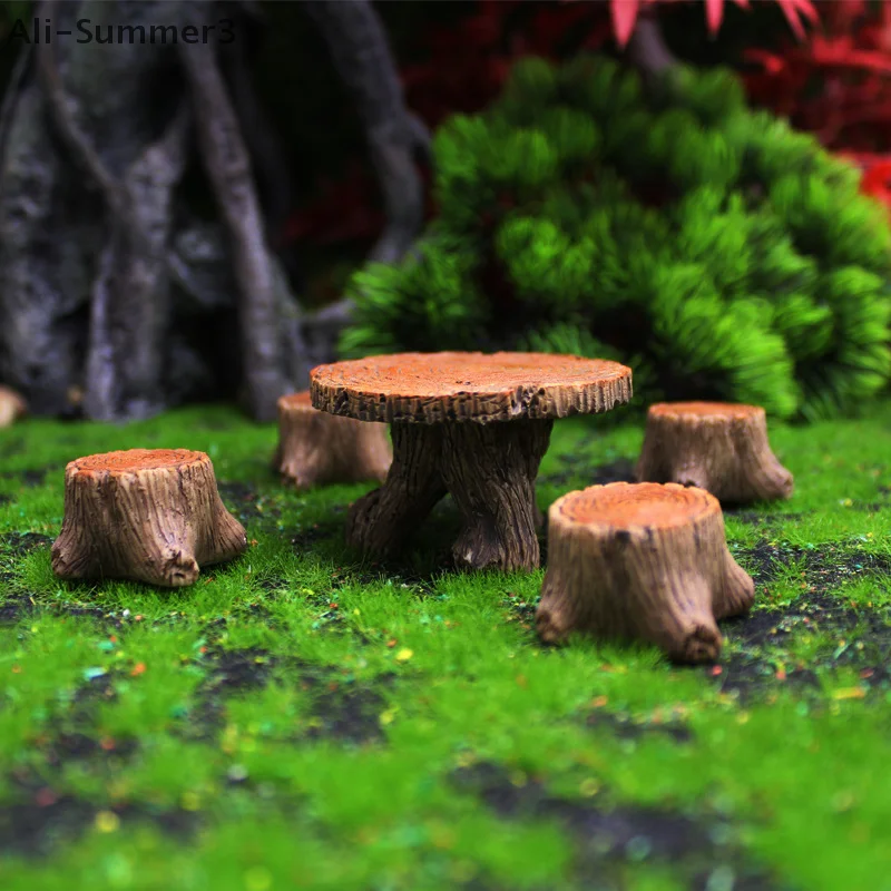 5 tocones de árbol en miniatura, accesorios de arte para jardín, decoración de resina, accesorios de paisaje de jardín, artesanías creativas de resina