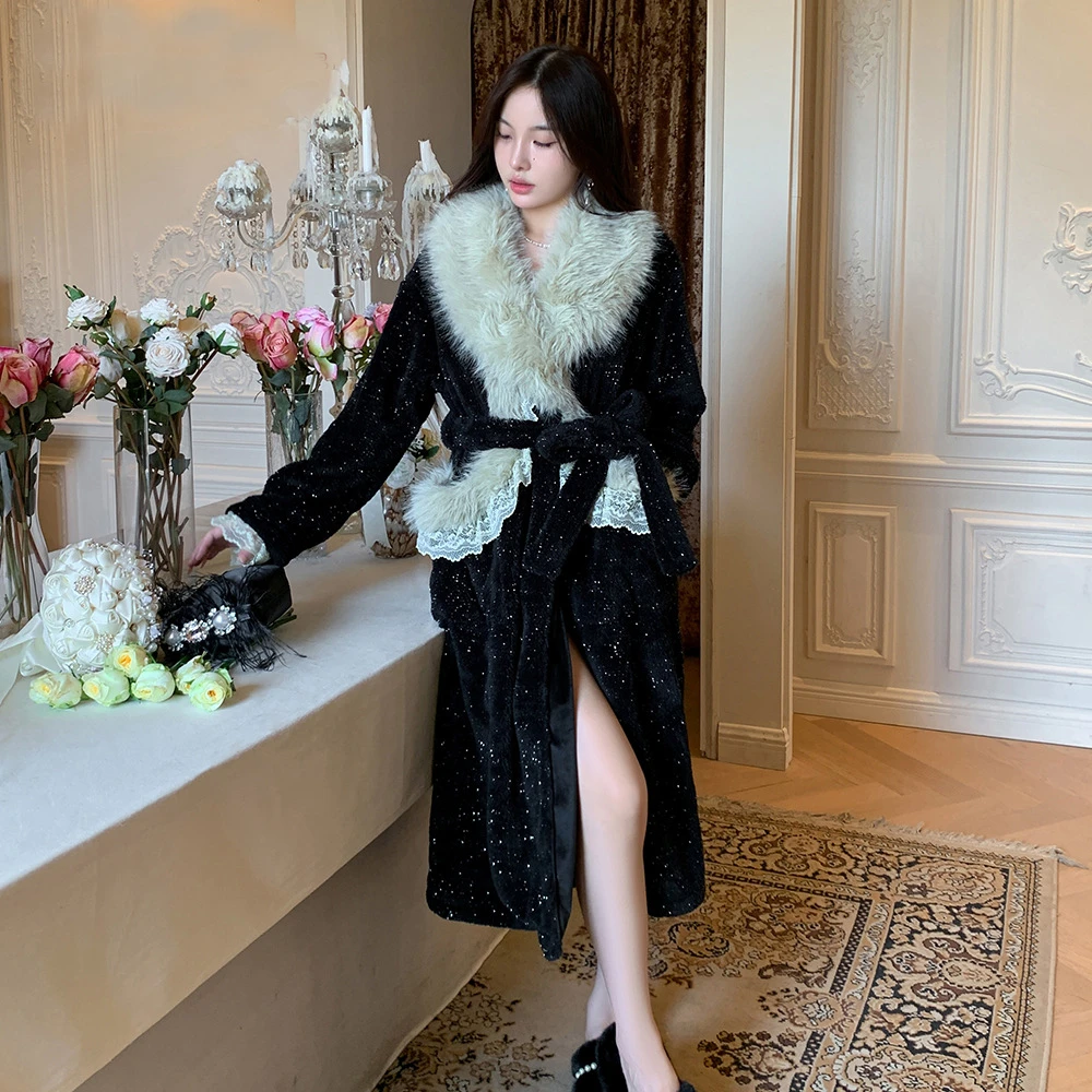 

Роскошный полноцветный толстый фланелевой женский длинный халат-кимоно, халат, осень-зима, новая одежда для сна, одежда для дома, теплая домашняя одежда