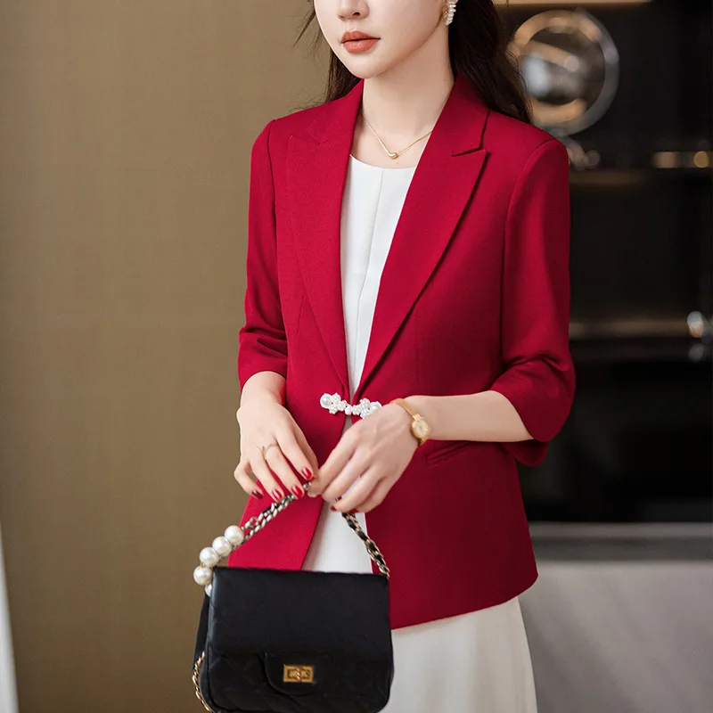 Women's Three-Quarter Sleeve Thin Small Suit Coat Summer2024New Small Waist Trimming Casual Elegant Business Suit Suit