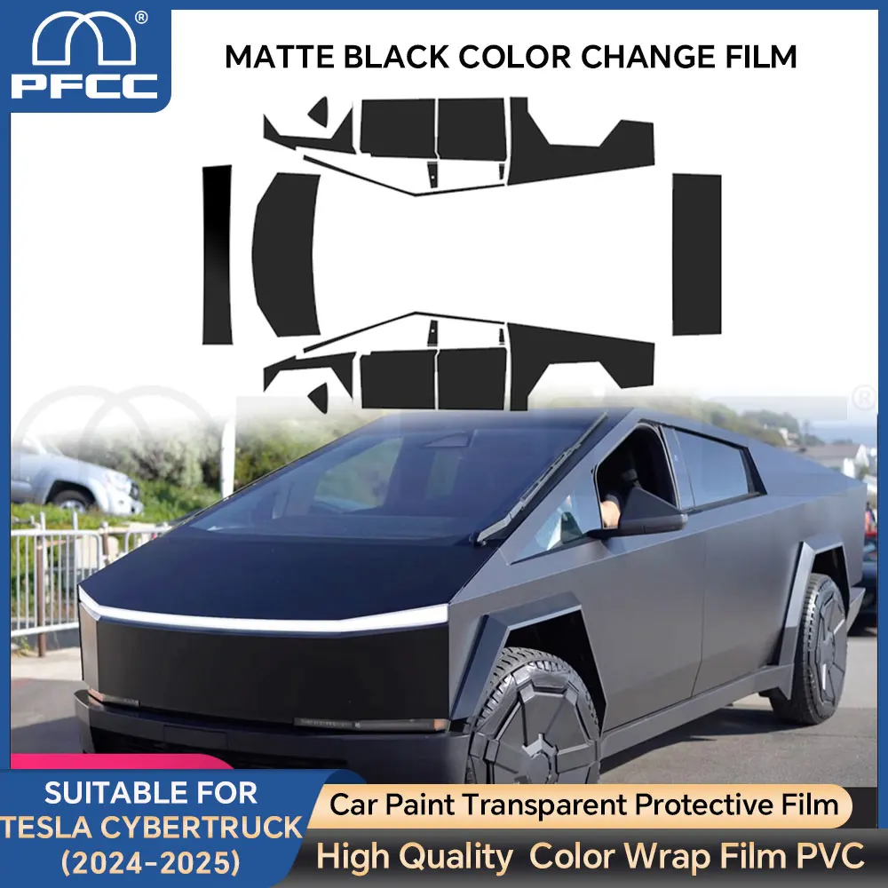 

Custom For Tesla Cybertruck 2024 Color Wrap Film Car Body Sticker Matte Black Color Change Film Kit Anti-Scratch Trim Accessorie