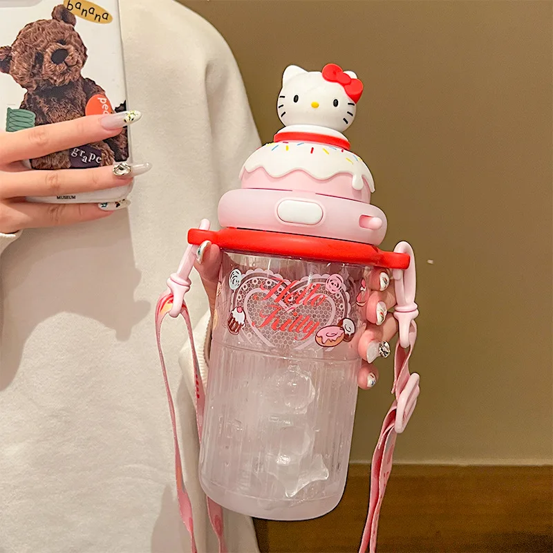 

Hello Kitty Water Cup Kawaii Sanrio Anime Girls Double Drink Cup Girl Heart Summer Sweet Cute Cartoon Children Kettle Kid Gift