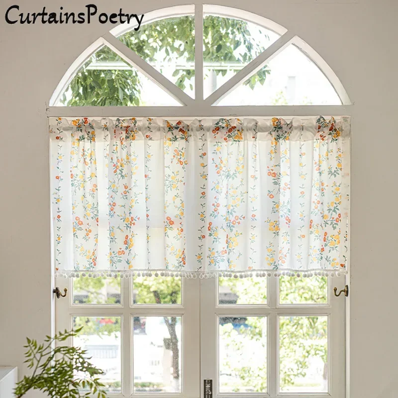 

Orange Floral Semi Sheer Curtains for Living Room Patterned Light Filtering Privacy Boho Curtains for Dining Bedroom Rod Pockets