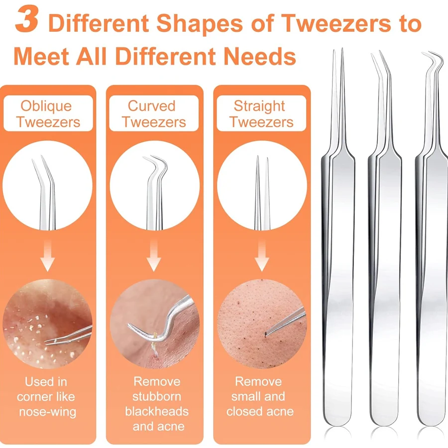 16PCS Blackhead Remover Kit, Professional Pimple Extractor Comedone Popper Tool for Face & Nose, Skin Care Set for All Skin Type