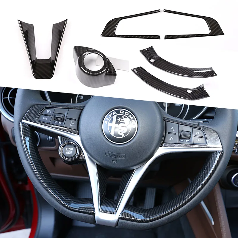 ABS Carbon Fiber For Alfa Romeo Giulia Stelvio 2017 2018 2019 Car Steering Wheel Cover Trim Interior Accessories