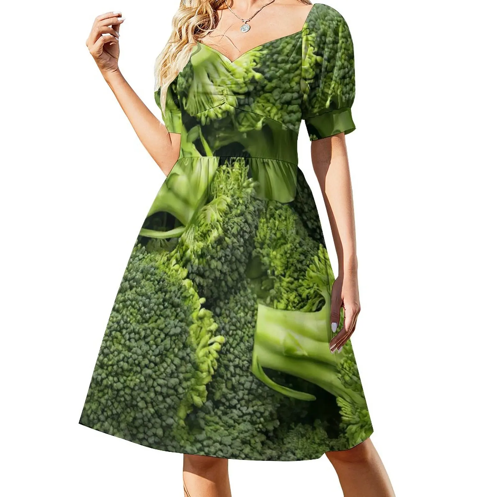 

Broccoli Vegetable Dress Retro Dresses Female Short Sleeve Street Style Casual Dress V Neck Oversized Vestido