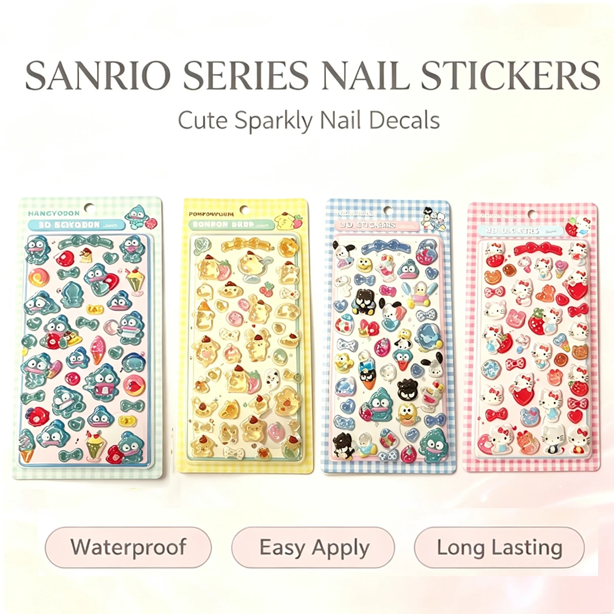Sanrio 3D Embossed Waterproof Nail Stickers Korean Manicure DIY Nail Art Decal For Girls Nail Salon Decor