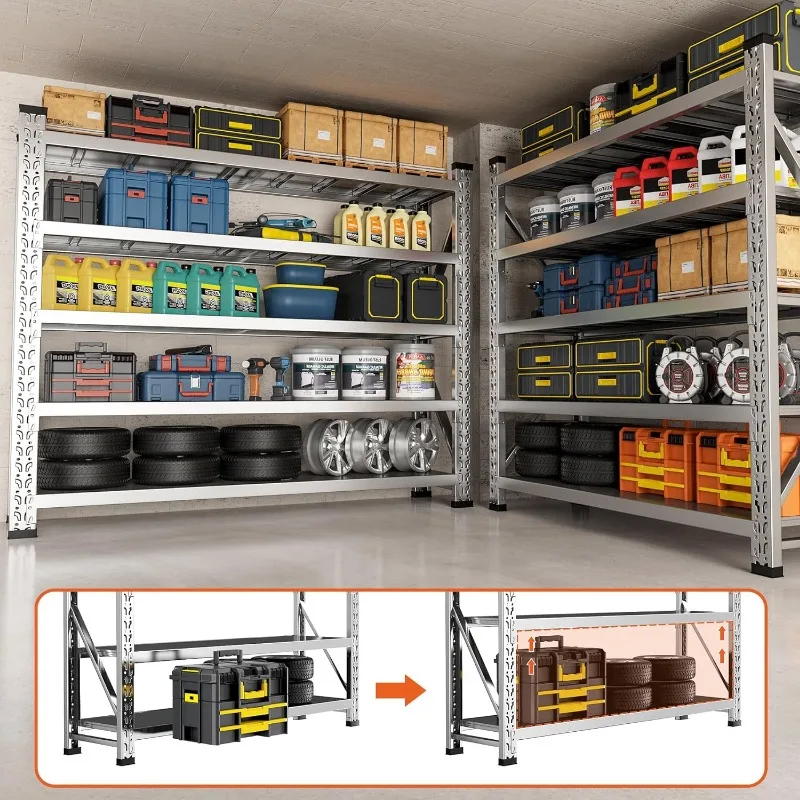 Rak garasi lebar 78 "4400 lbs, rak barang berat Baja tahan karat 5 tingkat yang dapat disesuaikan 78 "L x 20" D x 78 "H