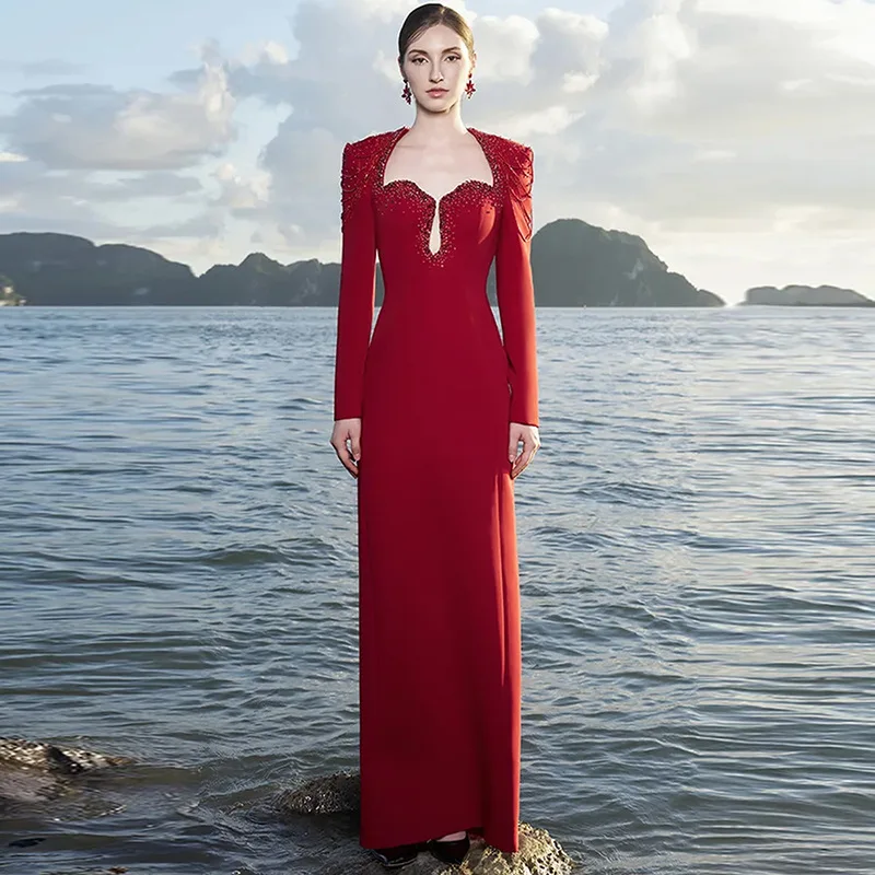 In Stock Celebrity 2025 New European and American Fashion Heavy Beaded Rhinestone Slim Fit Long Dress