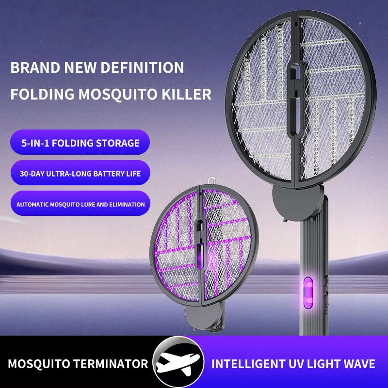 Foldable Electric Mosquito Swatter 3 in 1 USB Rechargeable Wall Mounted Killer Lamp Anti Mosquito image 2