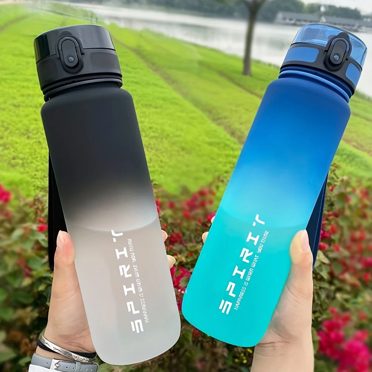 1 Liter Sports Water Bottle Portable Leak Proof Plastic Water Cups with Time Marker for Outdoor Sports Fitness Gym Drinkware