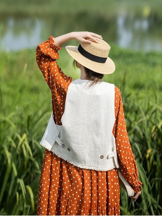 

Women's Cotton ort Vest Top V-ne Svel Casual Loose Fit Autumn Faion Thinming Outerwear Thin Single Button Closure