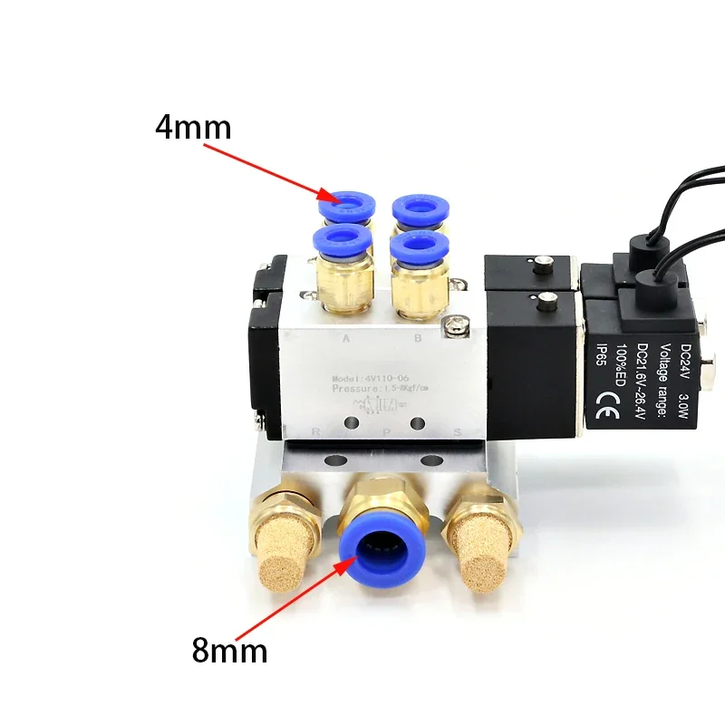Magneetventiel Meerwegcombinatie 4V110-06 Spruitstukstations DC12V 24V AC220V Met fittingen 5-poorts 2 positie magneetventielen - afbeelding 1