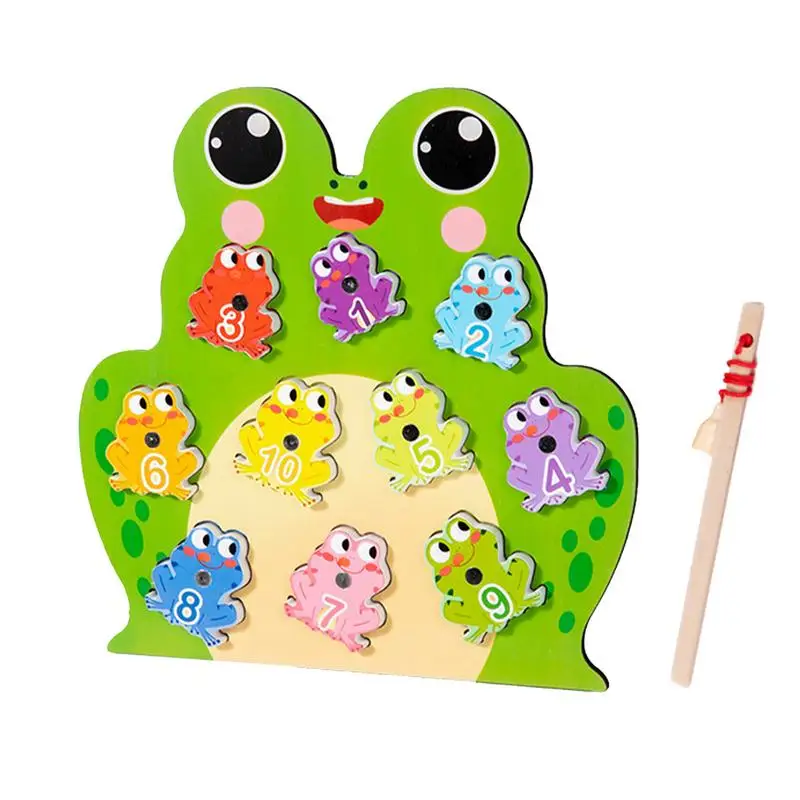 

Magnet Fishing Toy Wooden Frog Magnets Fishing Toys Sorting Kids Toy Number Recognition Game Early Education Color Sorting