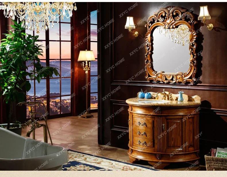 

Авышенный полукруглый европейский шкаф для ванной комнаты, ванная комната из массива дуба, шкаф для умывальника, комбинированный умывальник