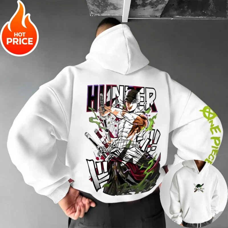 Anime One Piece Zoro Harajuku Streetwear Męska Bluza Vintage Streetwear Zimowa Damska Bluza z Kapturem Oversize z Długim Rękawem