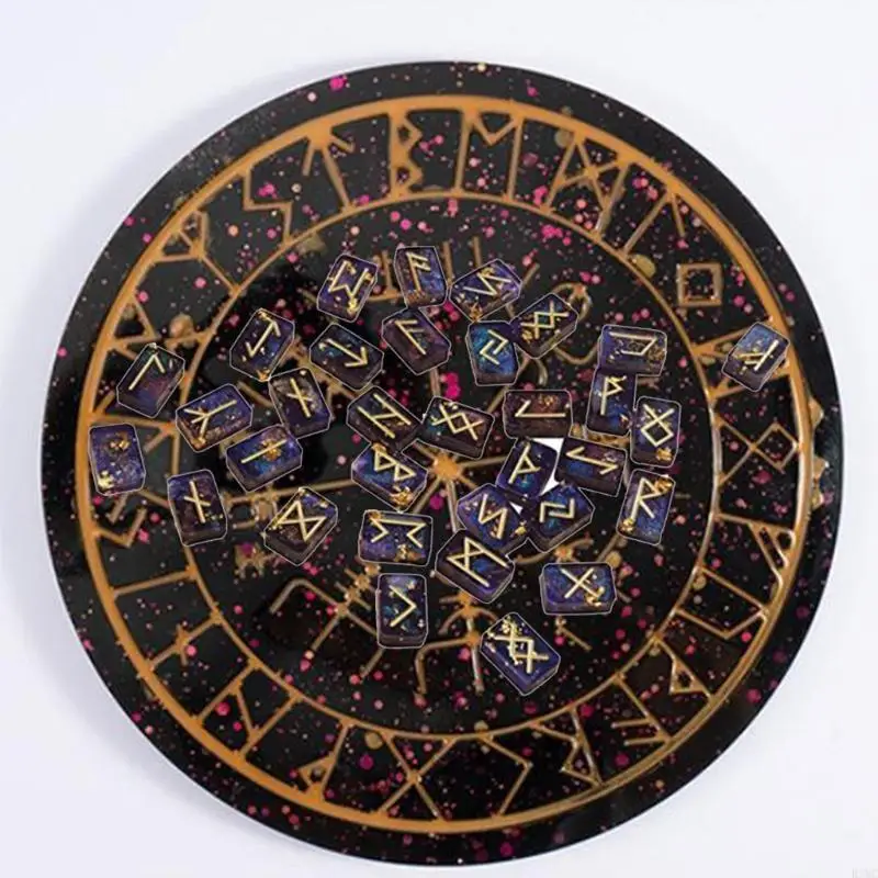 R3MC 2Pcs/Set Runes Symbol Crystal Epoxy Resin Mold for Table Gaming Viking Treasure Circle Divination Board Silicone Mould DIY