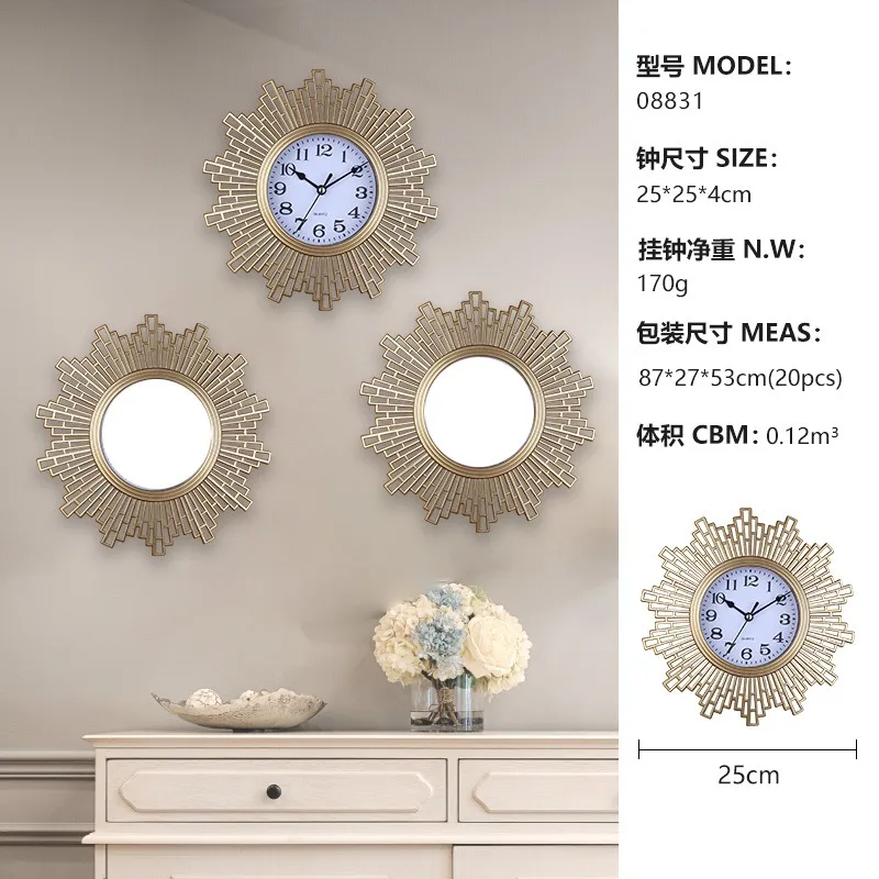 Modern light luxury living room decoration triple clock clear frame three-dimensional decoration wall clock accurate quartz cloc
