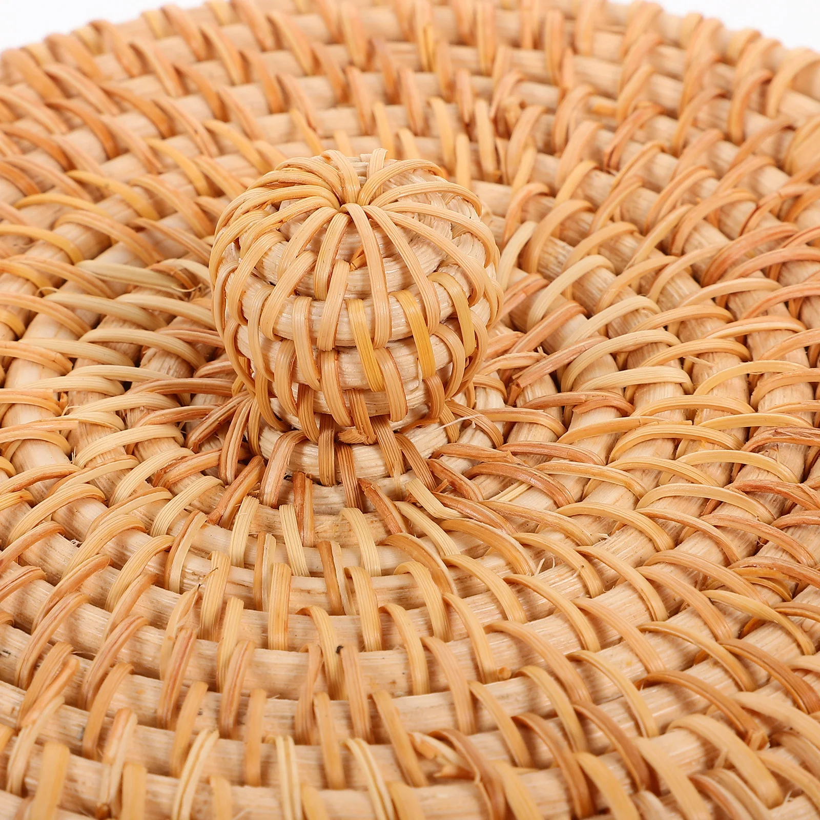 صندوق تخزين الروطان منظم سطح المكتب المنسوج بغطاء حاوية متنوعة مستديرة للحمام وغرفة النوم وحامل كيس الشاي