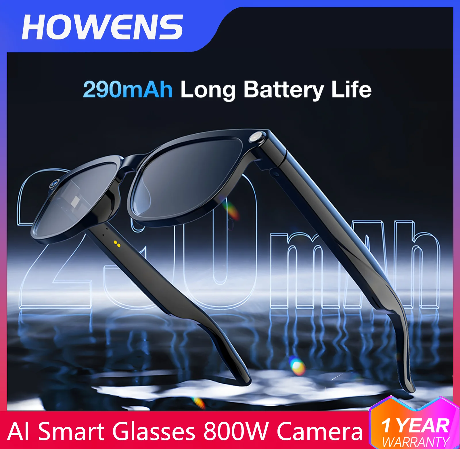Touch Buttons Smart AI Glasses 800W Camera Support Intelligent Translation Photography Video Recording AI Voice Assistant Unisex