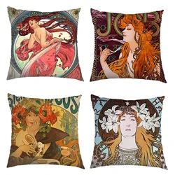 Oil Painting By Alphonse Mucha Cushion Covers Pillowcases Sofa Bedroom House Office Square Pillowcase Home Party Car Bedding