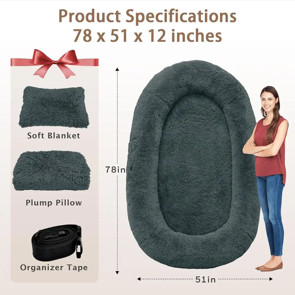 Human Dog Bed, 78''x51''x12'' Size its Adult and Pet Washable Giant People Bed 10 CM Thick Memory oam Large Oversize Pet Bed wit
