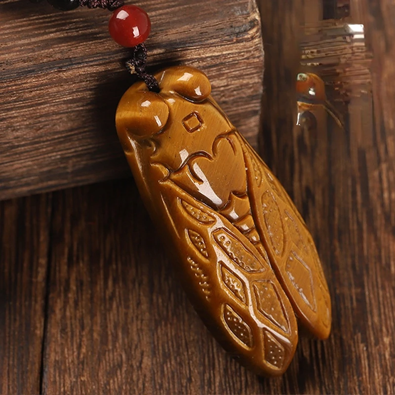 Natural Yellow Tiger Eye Stone Pendant Successfully Achieved Jade Cicada Pendant Cicada