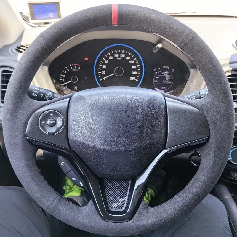 Capa de couro de camurça para volante de carro, para honda fit jazz city 2014 2015 hrv HR-V 2016 vezel 2015-2017 xrv