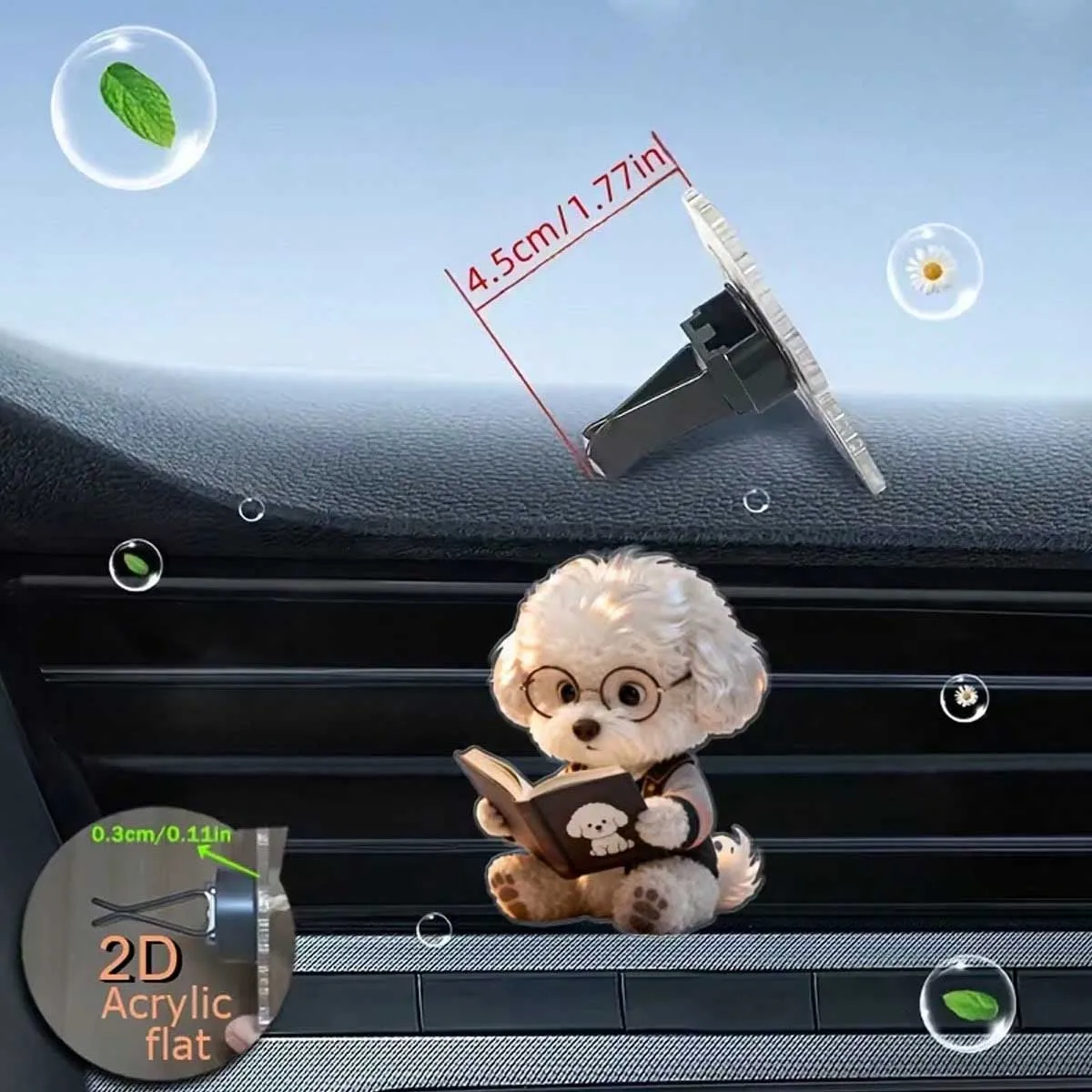 2D Flat Single Piece: a Bichon Frise Wearing Black-rimmed Glasses, Keeping the Fragrance in the Car Fresh, Car Accessories