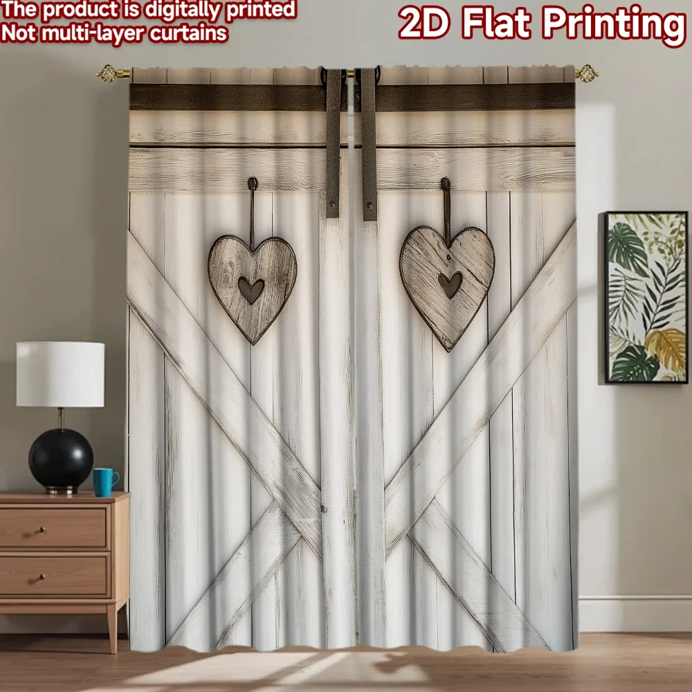 2D flat 2pcs Curtain Home Short Curtains Valentine Rustic Heart Doors Digitally printed polyester, colorfast Birthday Party
