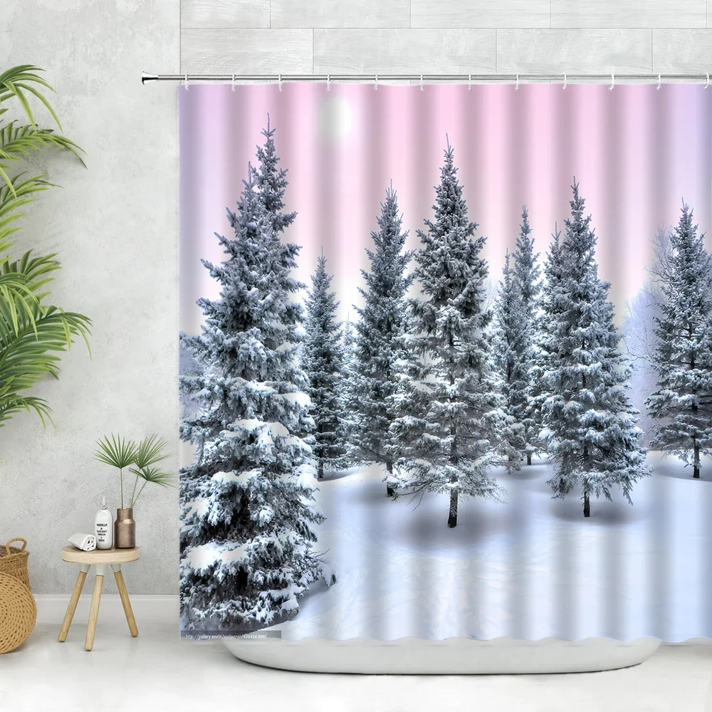 Christmas Shower Curtains Cardinals Red Bird Stands on the Tree Winter Forest Snow Scene Decor Bathroom Curtain Polyester Fabric