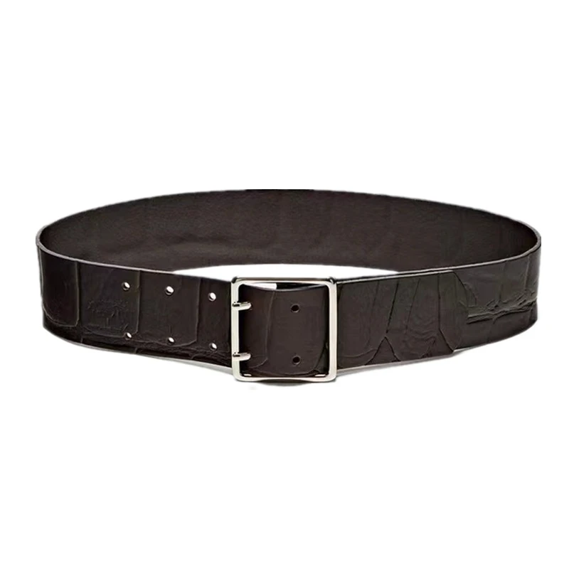 Withered Fashion Ladies Elegant Black Color Minimalist Women's Belt With Cowhide Texture And Wide Belt Women