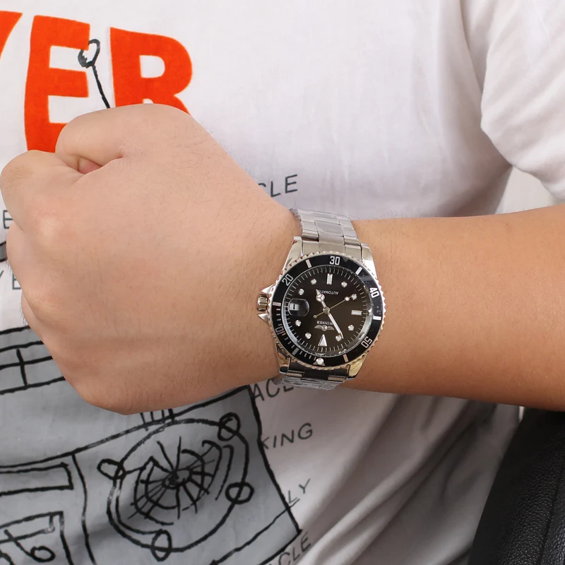 WINNER Luxury Brands Original Dive Man Watch Date Automatic Movement Rotatable Bezel Mechanical Clock Stainless Steel Waterproof