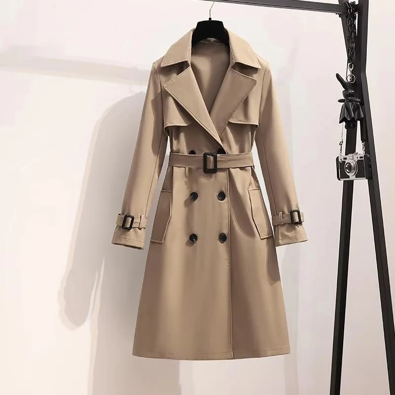 

Mia Muse Autumn Winter 2025 Trench Coat Decent Fashion Double Breasted Long Sleeve Lapel Midi Long Office Lady Coat For Women